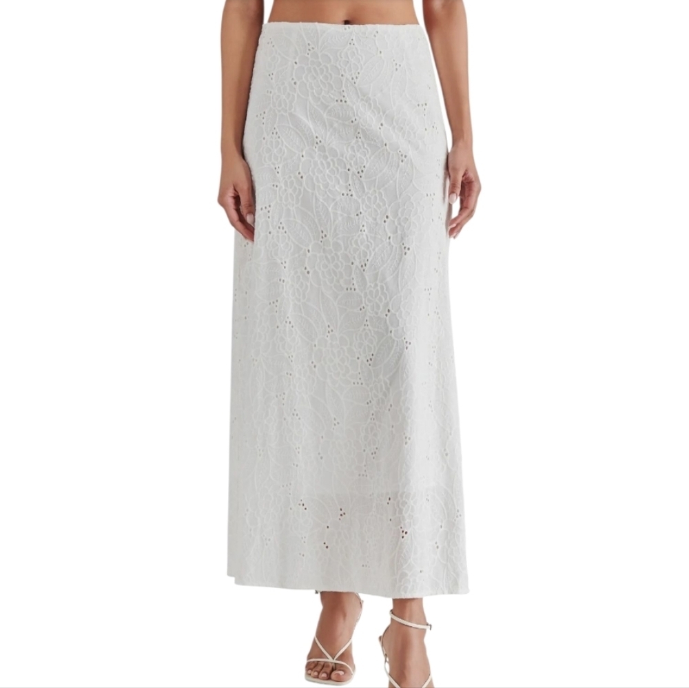 Steve Madden Amalia Eyelet Embroidered Cotton Maxi Skirt, Small - Picture 1 of 7